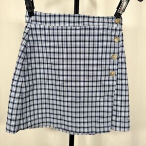 Hollister Blue and White Plaid Mini Skirt with Side Buttons